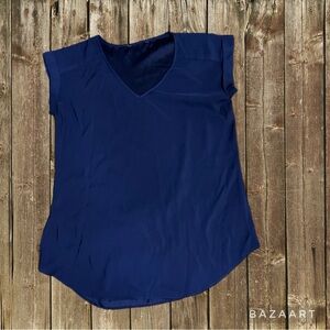 Express V-Neck Short Cuff Sleeve Gramercy Tee Blue